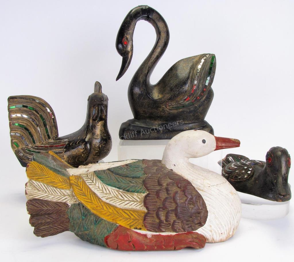 Appraisal: Group of Oriental Wood Carved Birds four total including swan