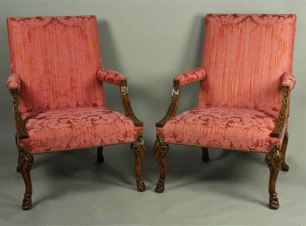 Appraisal: PAIR OF MINTON-SPIDELL GEORGIAN STYLE OPEN ARM LIBRARY CHAIRS each