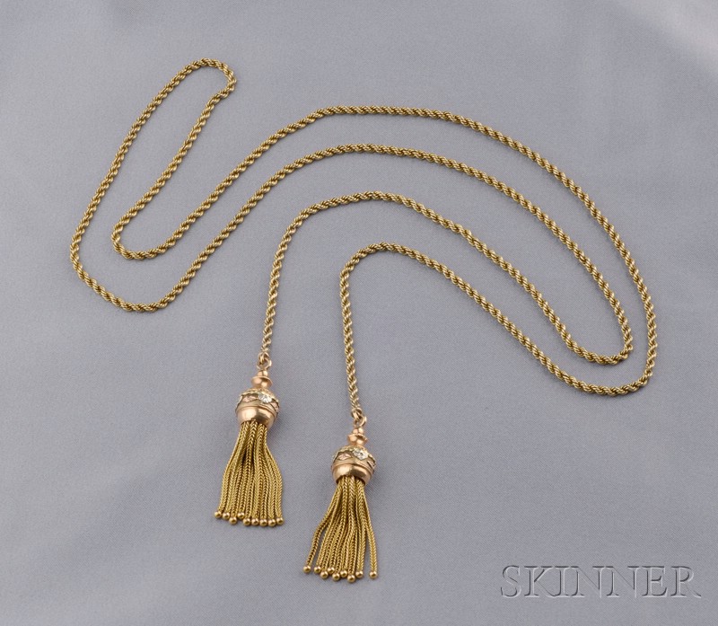 Appraisal: Tassel Necklace the kt gold ropetwist chain with tassels of