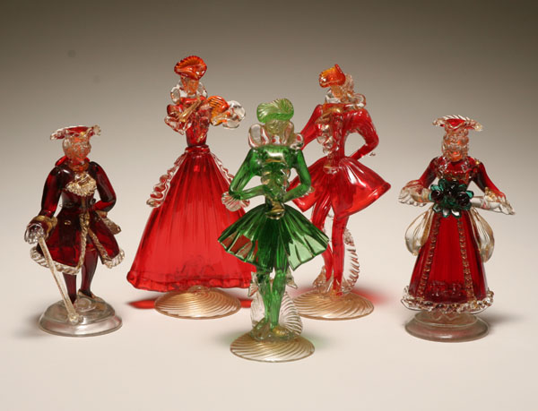 Appraisal: Five Murano art glass figures in th century costume Clear