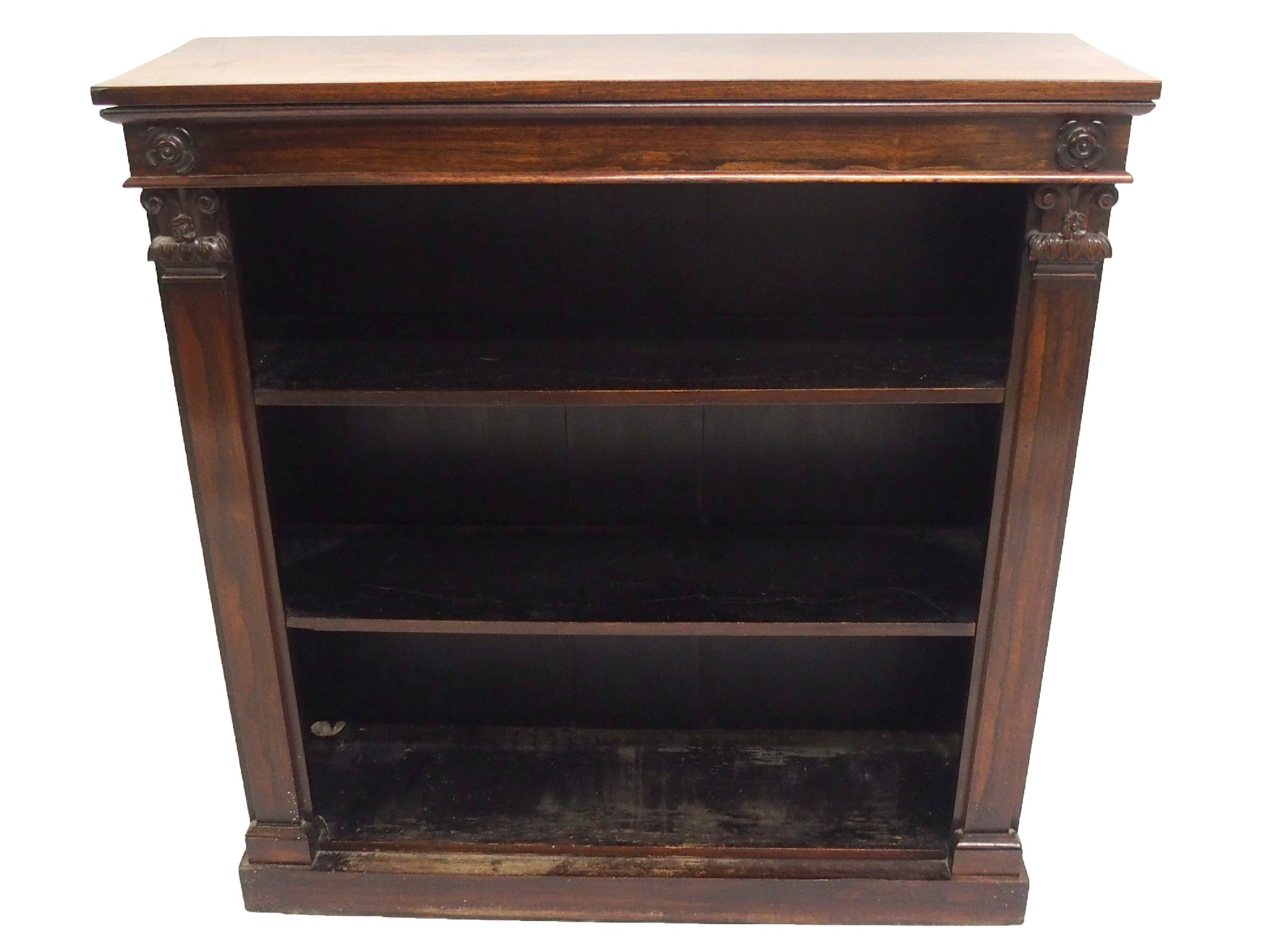 Appraisal: A Victorian rosewood open bookcasewith two shelves flanked by foliate