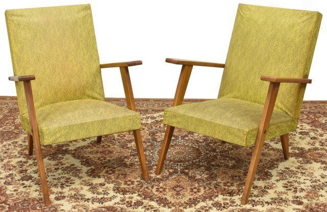 Appraisal: pair Mid-century modern armchairs c s oak frames textured vinyl