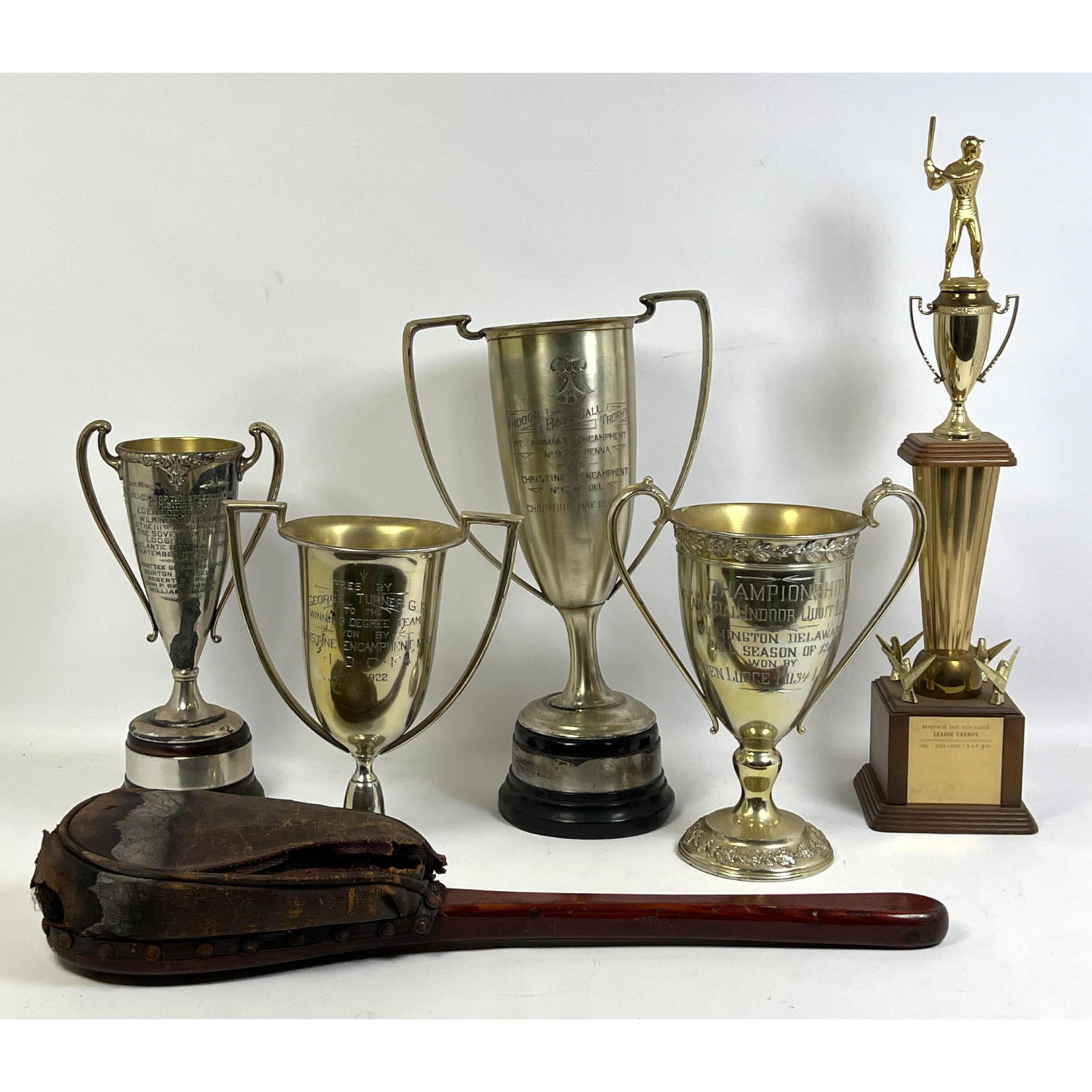 Appraisal: trophies and exploding camp spanker paddle Odd Fellows Eden lodge