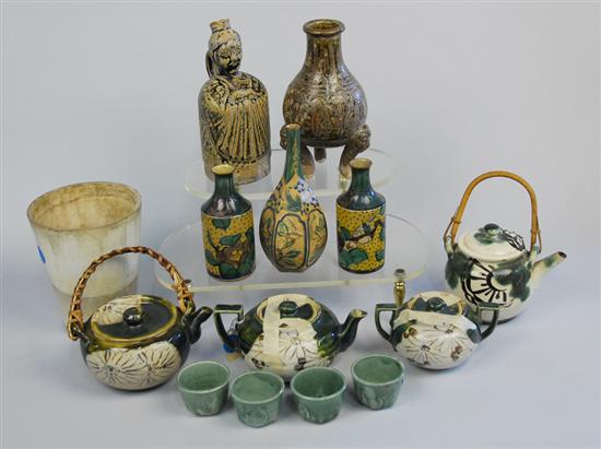 Appraisal: COLLECTION OF JAPANESE POTTERY WARES including three tea pots a