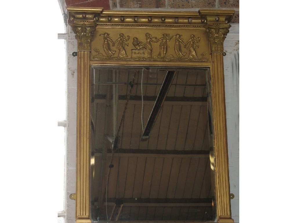 Appraisal: A NEO-CLASSICAL STYLE GILTWOOD PIER MIRROR the rectangular bevelled plate