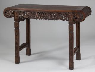 Appraisal: Chinese carved hualimu wood altar table l Chinese carved hualimu