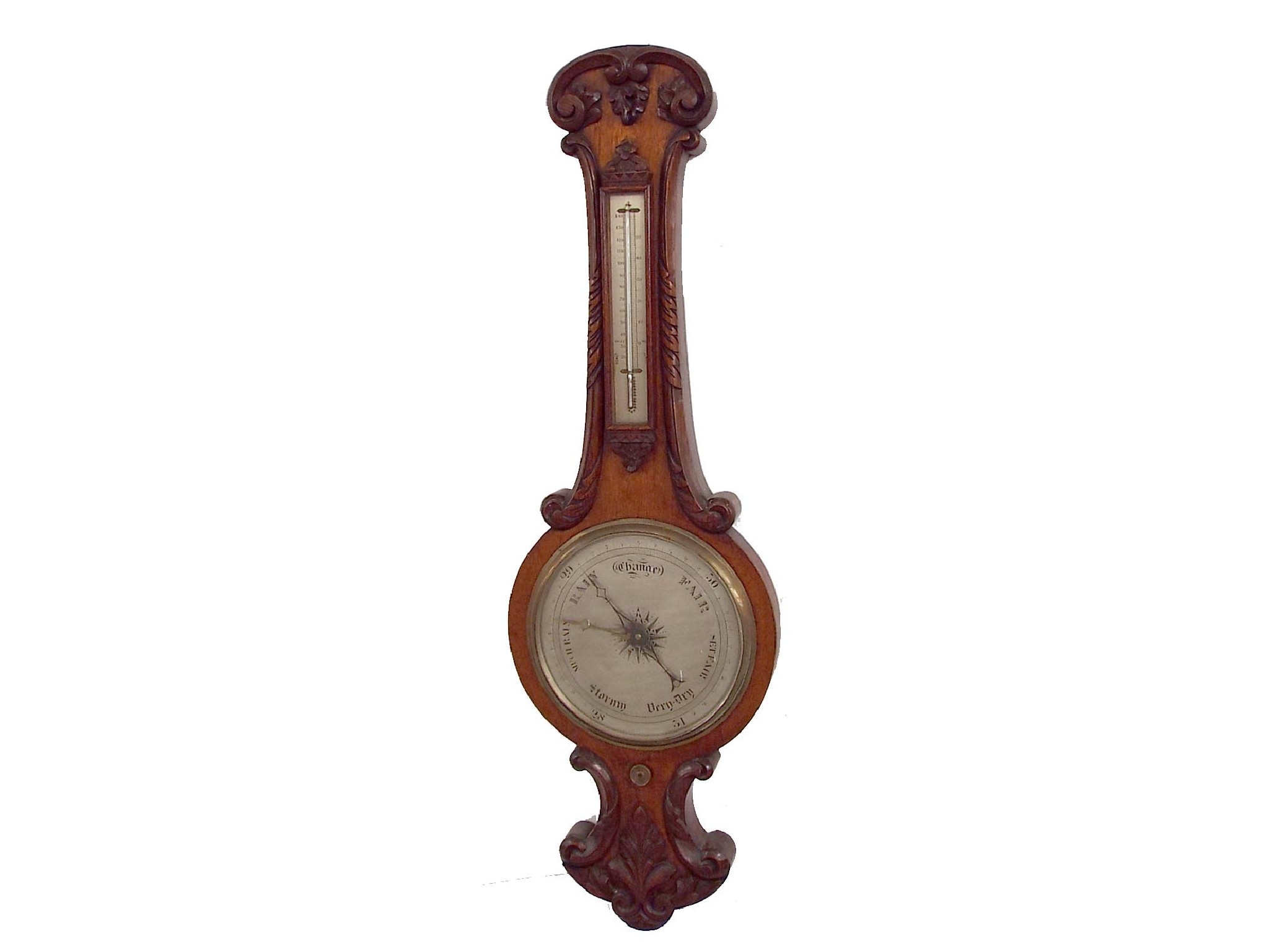 Appraisal: Large oak two glass banjo barometer the silvered dial within