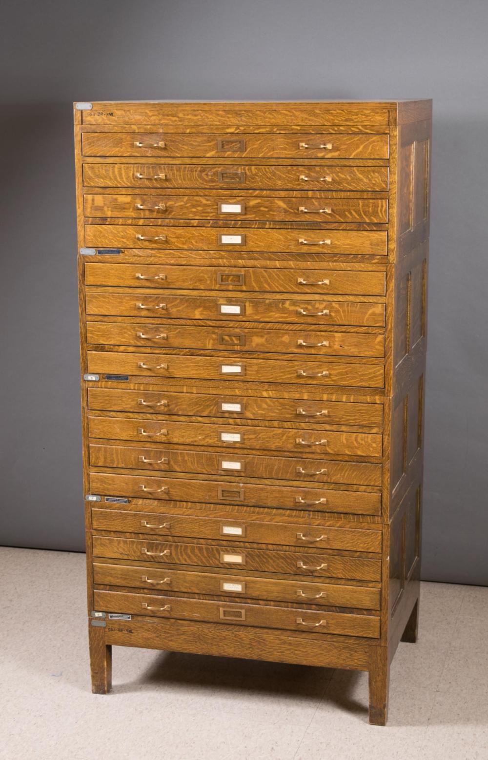 Appraisal: SIXTEEN-DRAWER STACKING OAK MAP CHEST United States Post Office Department