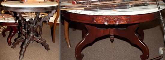 Appraisal: Victorian walnut oval marble top table and a similar marble