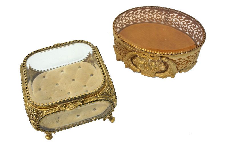 Appraisal: Pair of Victorian Gilt Brass Glass Vanity Boxes Pair of