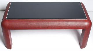 Appraisal: Linen Red Lacquer Low Table In the manner of Karl