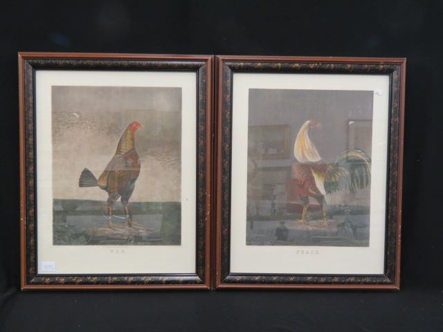 Appraisal: Charles Turner engravings War and Peace cock fight roosters hand-colored