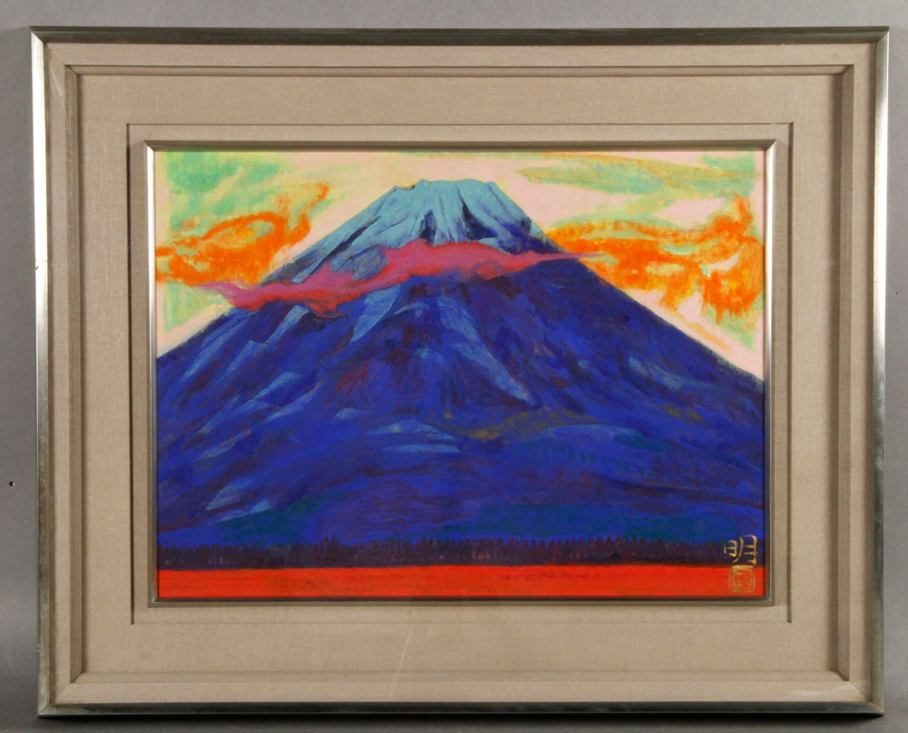 Appraisal: - Japanese Mt Fuji Painting Mt Fuji Japan gouache and