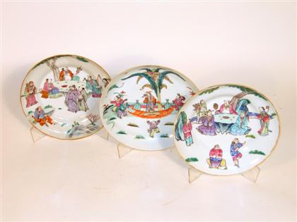 Appraisal: Three Chinese export famille rose plates th century Of slightly