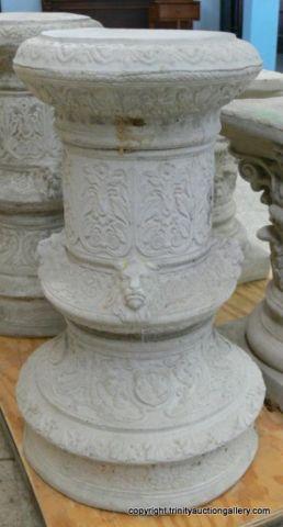 Appraisal: Round Lions Head Shield Concrete Pedestal - Round column with