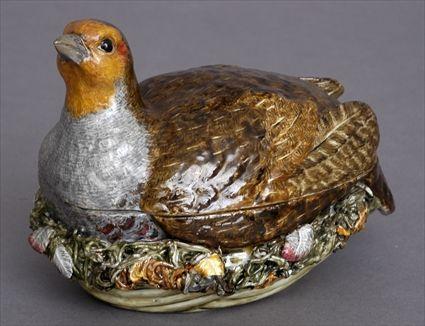 Appraisal: MEISSEN PORCELAIN PARTRIDGE SAUCE TUREEN AND COVER With canceled blue