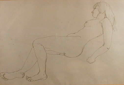 Appraisal: Robert Lenkiewicz - Reclining nude blank ink on paper x