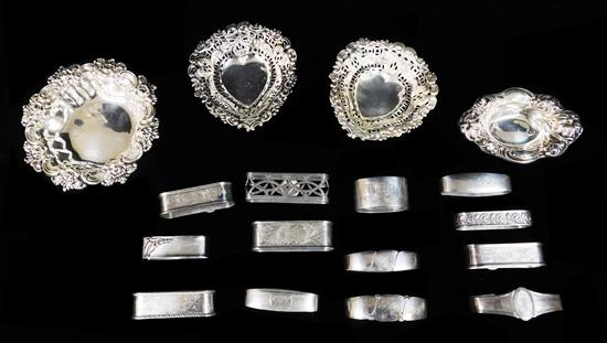 Appraisal: SILVER Assorted hollowware including bon bon dishes and napkin rings