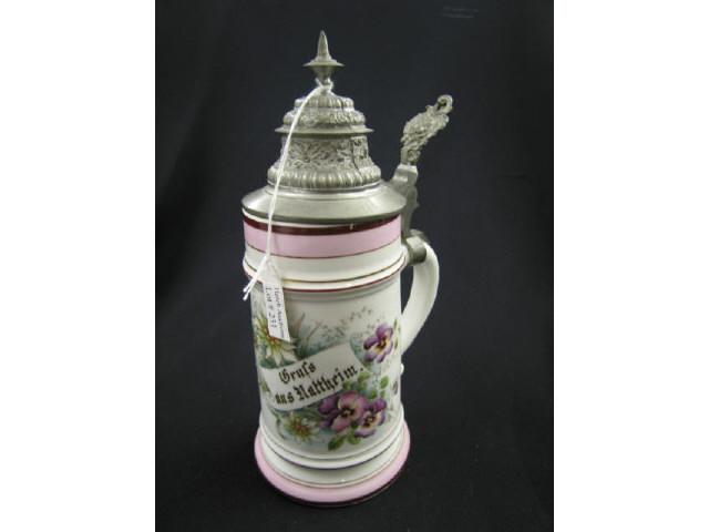 Appraisal: Victorian German Lithopane Porcelain Stein fancy pewter lid liter excellent