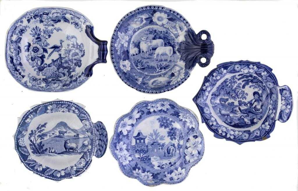 Appraisal: A DAVENPORT BLUE PRINTED STONE CHINA PICKLE DISH AND FOUR