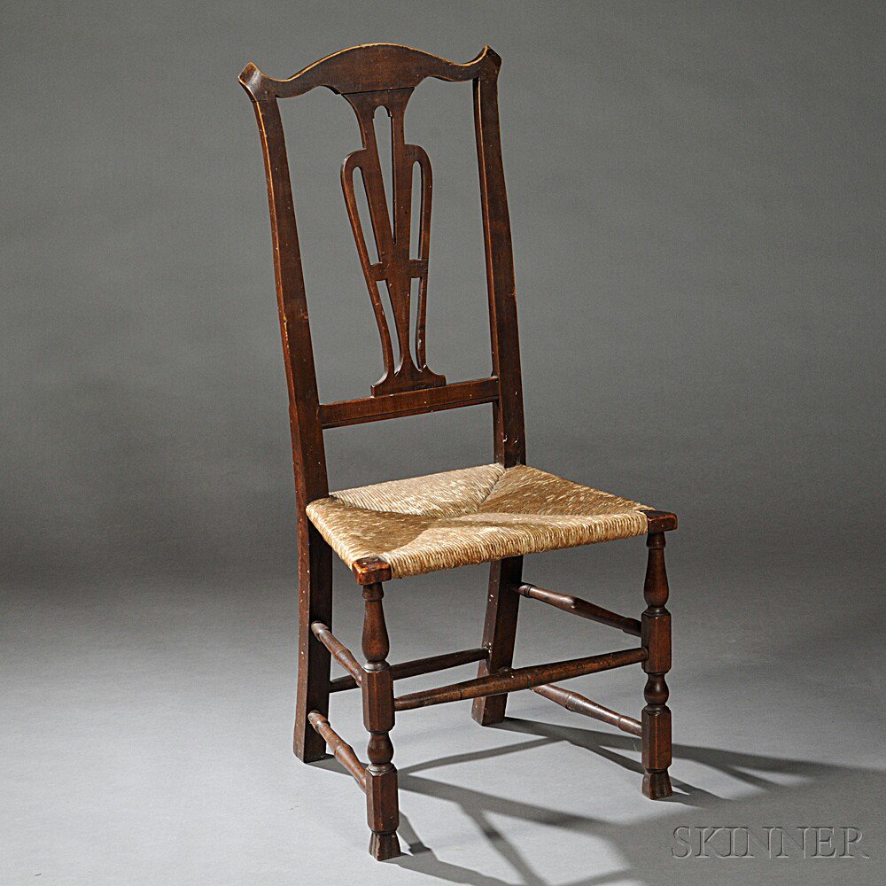 Appraisal: Transitional Country Chippendale Cherry Side Chair New England mid- th