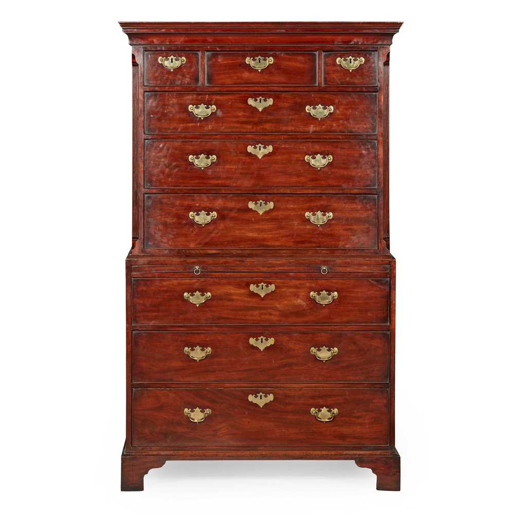 Appraisal: GEORGE III MAHOGANY CHEST-ON-CHEST TH CENTURY the moulded cornice above