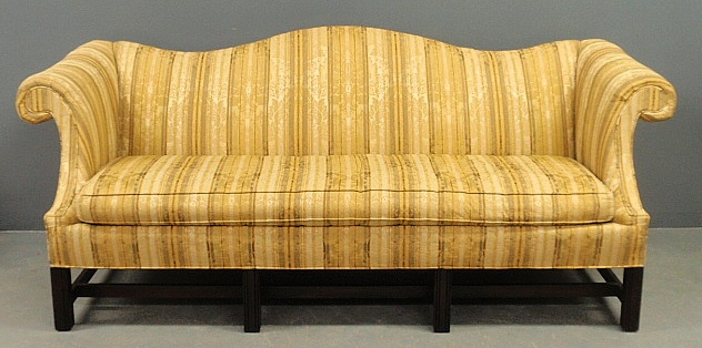 Appraisal: - Chippendale style mahogany camelback sofa by Kittinger with yellow