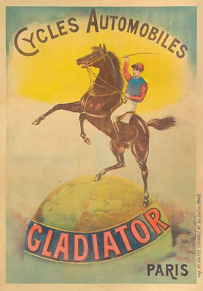 Appraisal: A 'Gladiator Cycles Automobiles' advertising poster after L Vigneres French