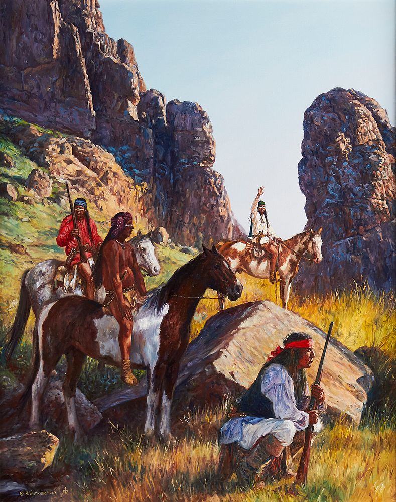 Appraisal: Hubert Wackermann Apache Hideout Painting on Canvas Hubert Wackermann German