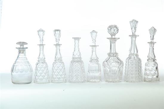 Appraisal: EIGHT EARLY GLASS DECANTERS American and European mid th century