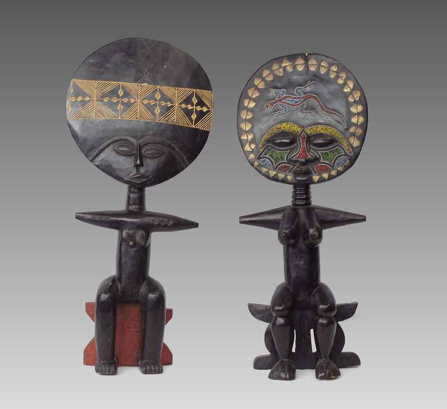 Appraisal: PAIR OF AFRICAN SEATED BEADED FIGURES Fertility akua'ba dolls Ghana