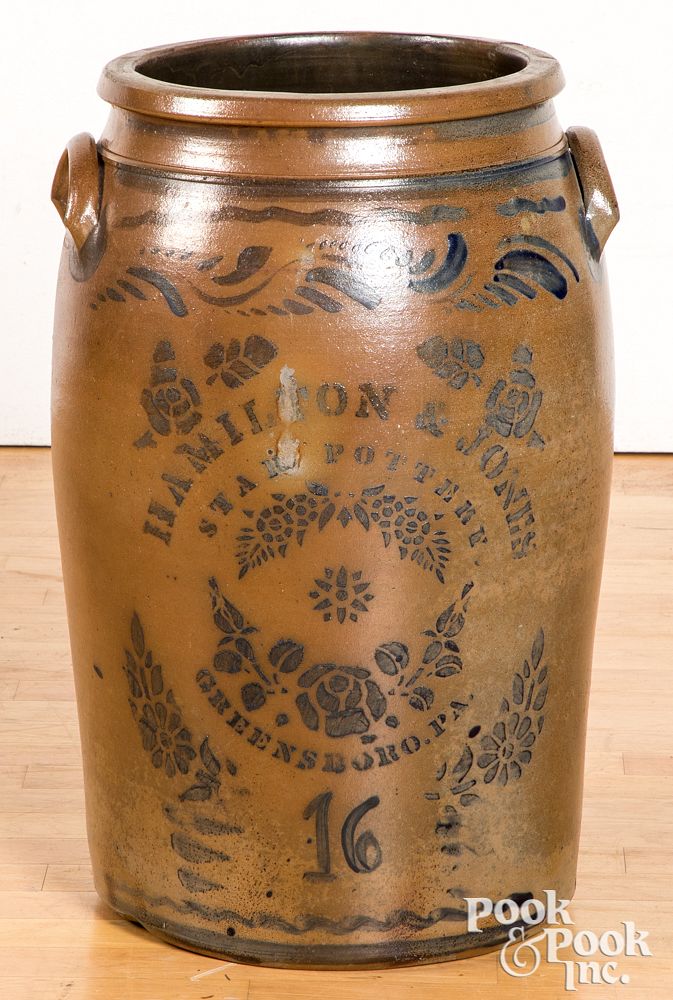 Appraisal: Western Pennsylvania gallon stoneware crock Western Pennsylvania sixteen-gallon stoneware crock