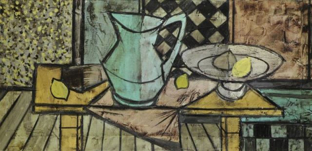 Appraisal: LEVIER Charles Oil on Canvas Still Life withPitcher and Lemons