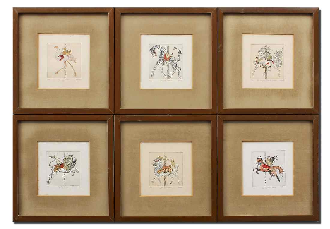 Appraisal: SET OF CAROUSEL ANIMAL PRINTS SIGNED KUNIR Set of all