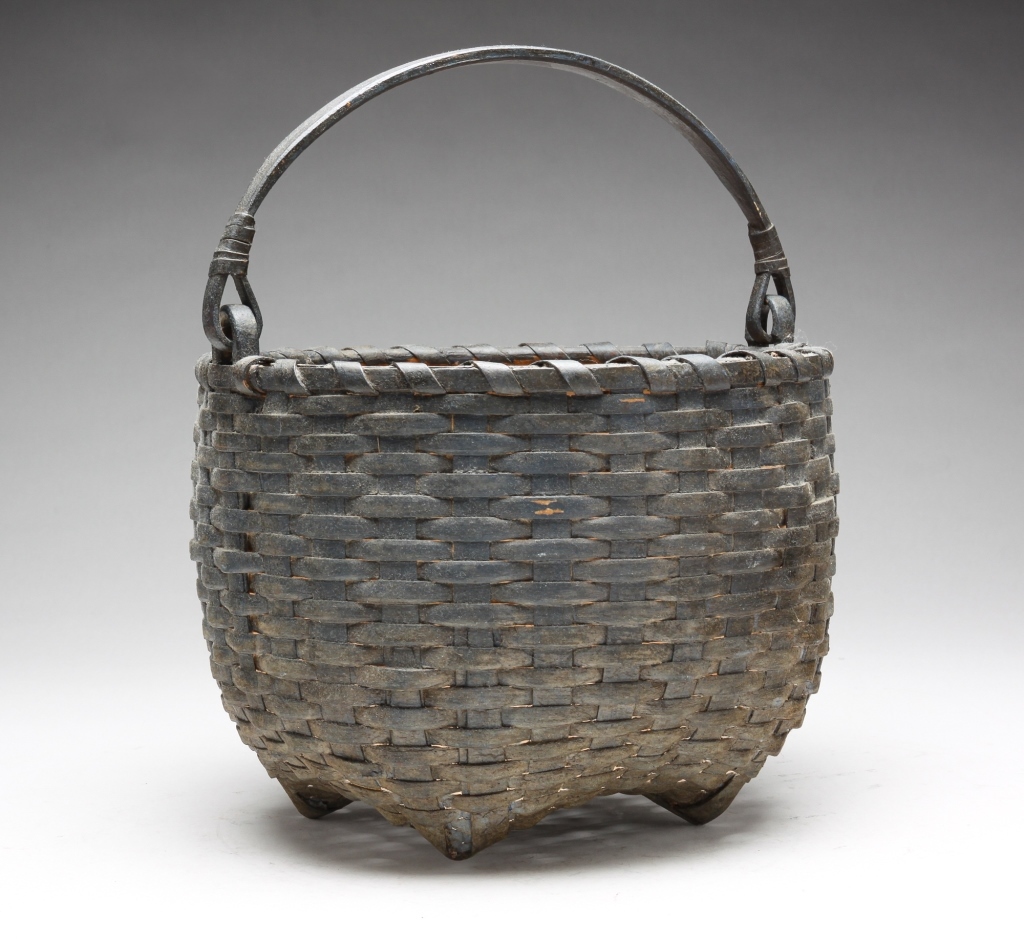 Appraisal: Late th century Woven splint with bentwood swing handle Dark