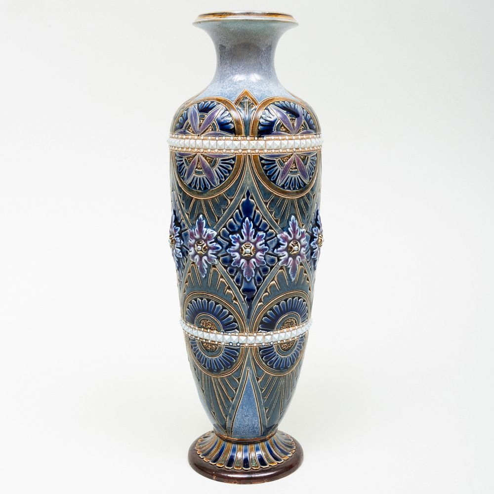 Appraisal: Doulton Lambeth Tall Glazed Earthenware Vase Impressed mark incised painter's