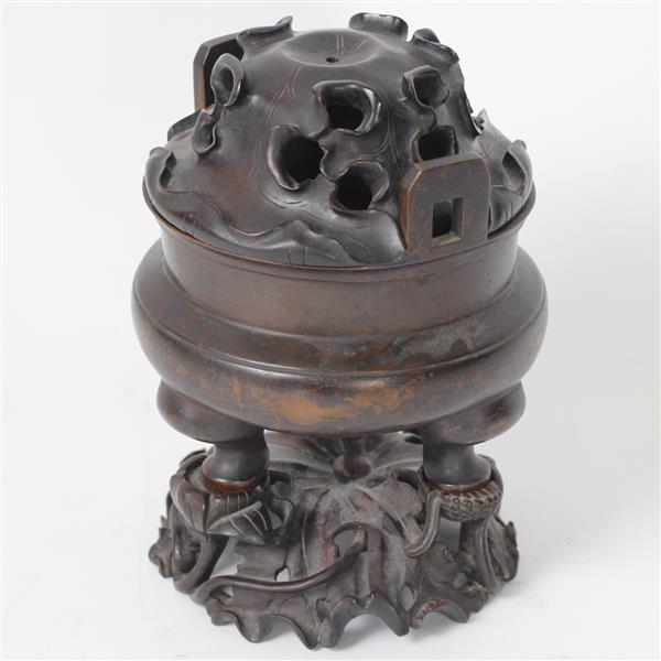 Appraisal: Chinese Bronze Ritual Ding Censer Incense Burner with intricately carved