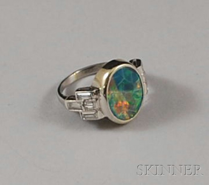 Appraisal: Platinum Opal and Diamond Ring size