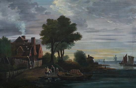 Appraisal: DUTCH SCHOOL th century FISHERMEN AT END OF DAY oil