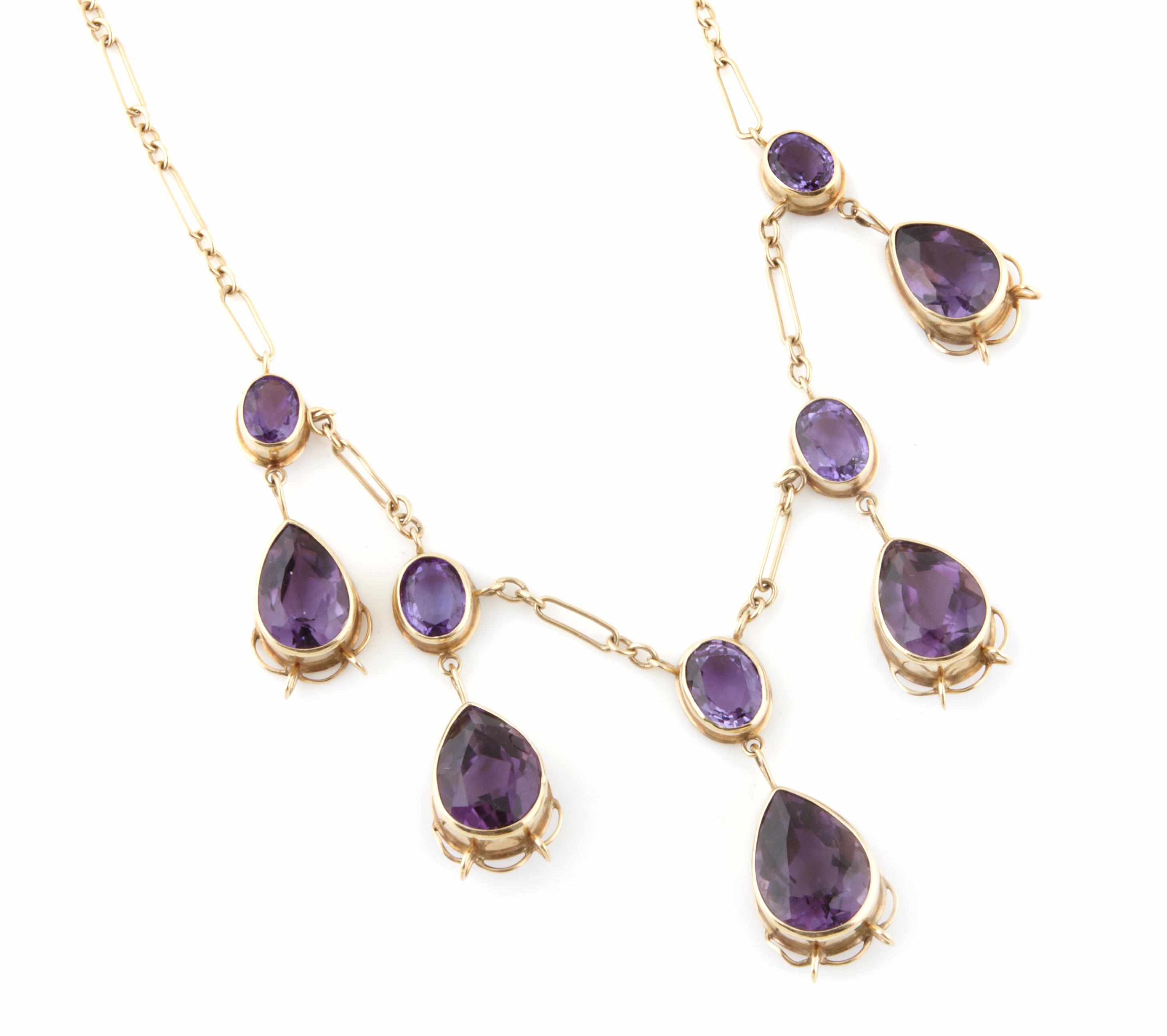 Appraisal: A Victorian amethyst and gold necklace length in