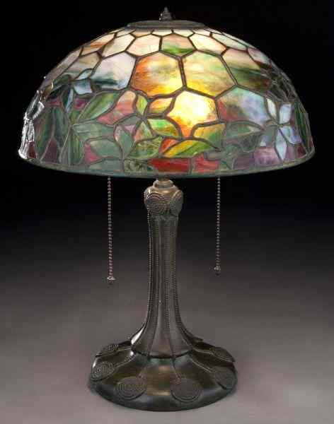 Appraisal: Tiffany Handel stained leaded glass table lampconsisting of an early