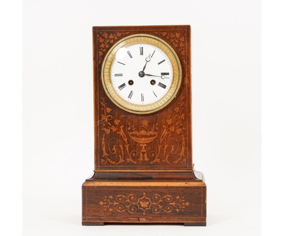 Appraisal: French Marquetry inlaid table clock with porcelain dial works signed