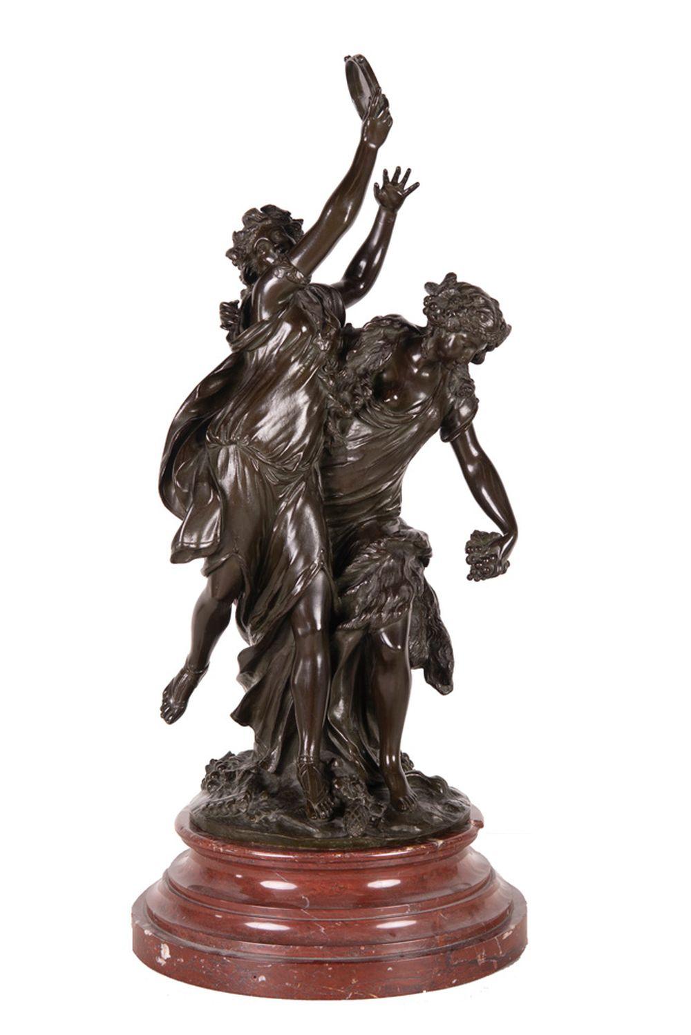 Appraisal: CLODION ALLEGORIAL GROUP bronze with brown patina resting on rouge