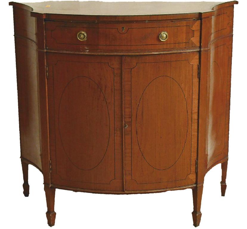 Appraisal: Attractive satinwood bow front side cabinet the shaped crossbanded top