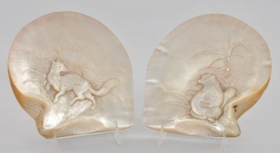 Appraisal: Two Hand Carved Shells Measuring approx - H x -