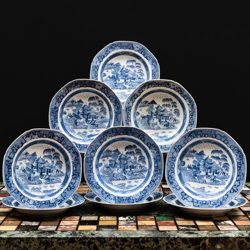 Appraisal: Set of Nine Chinese Export Blue and White Porcelain Soup