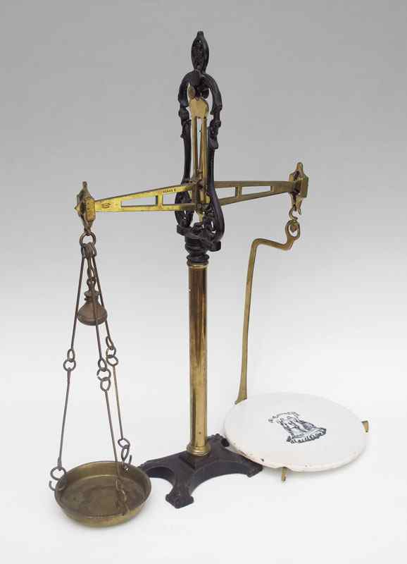 Appraisal: ANDERSON BROTHERS BRASS BALANCE SCALE Cast iron and brass marked