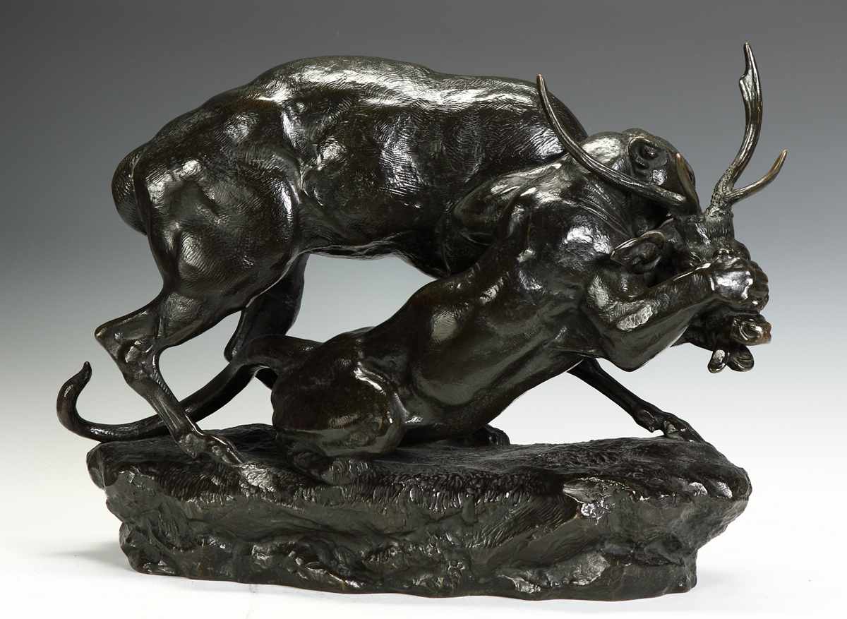 Appraisal: Antoine-Louis Barye French - ''Panther Seizing a Stag'' Bronze Sgn