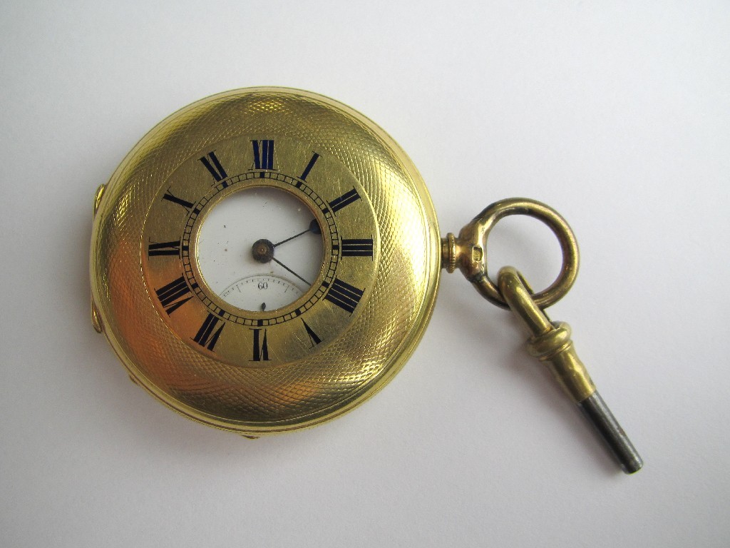 Appraisal: Eighteen carat gold half hunter pocket watch with blue enamel