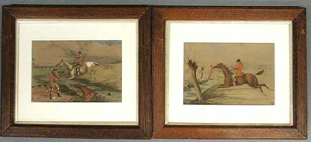 Appraisal: Pair of fox hunting watercolor paintings each signed G R